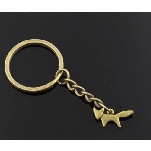 New Fashion Men 30mm Keychain DIY Metal Holder Chain Vintage Fox 20x10mm Bronze Pendant Gift