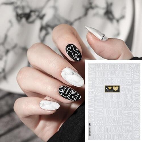 Newest WG1130-52 white english words design 3d nail sticker self adhesive nail decal decoration accessory