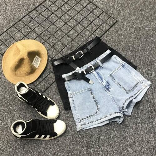 New womens high waist rivets patchwork denim jeans shorts casual fashion design pants trousers plus size SMLXL