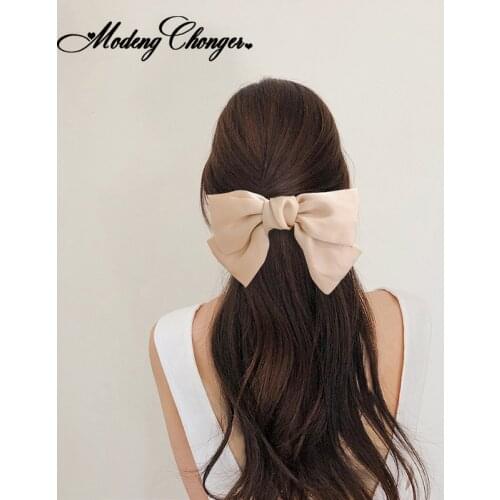 Solid Color Big Large Bow Hairpins Girls Two Levels Lovely Hair Clips Chiffon Satin Hairgrips Barrettes Fashion Hair Accessories