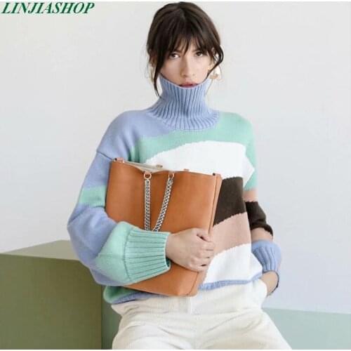 Casual cotton patchwork knitted sweaters winter women pollovers female autumn winter loose lady coat