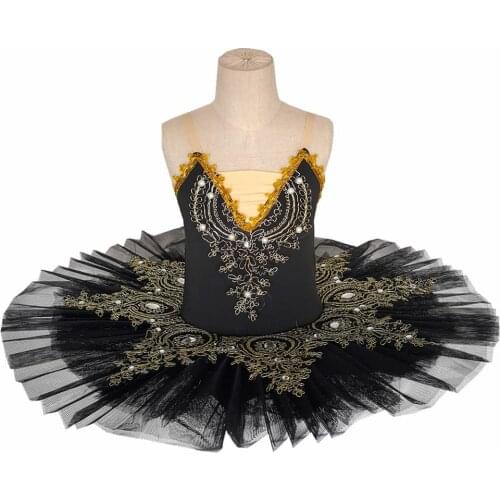 Professional Black Ballet Tutus For Girls Child Swan Lake Ballet Dress Dance Clothes Pancake Ballerina Figure Skating Dress
