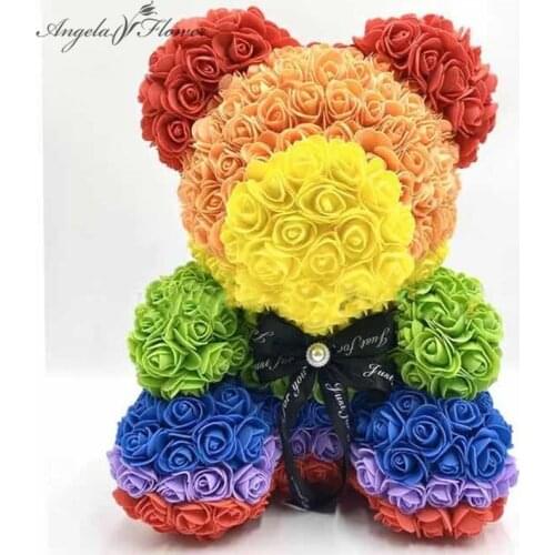 Romantic 40cm Foam Rose Bear With Box+red petal Teddy Rose Artificial Flower for Girlfriends Mother Wife Valentines Day Gifts