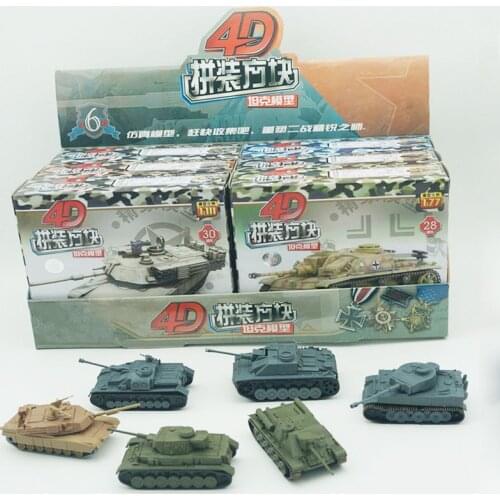 6PCS/Set 1:100 4D Assembled Plastic Tiger Tanks World War II Germany US The Soviet Union Tank Scale Blocks Model Toy