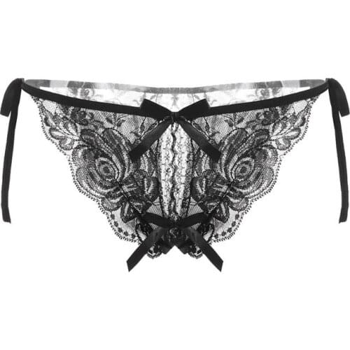 Sexy WomenS Panties Transparent Open Crotch Thong Low-Waist Lace-Up T-Pants Adjustable Lace Trim Lace-Up Underpants