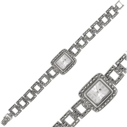 Silverlina Silver Marcasite Sterling Sleeve Clock