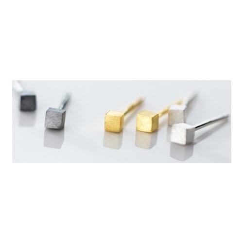 Small 2mm Men Womens jewelry Genuine 925 Sterling Silver gold black Square Cube ear-bone Stud earrings C-G2876