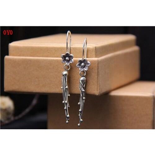 2021 New s925 sterling silver Chiang Mai original handmade sterling silver tassel small flower earrings