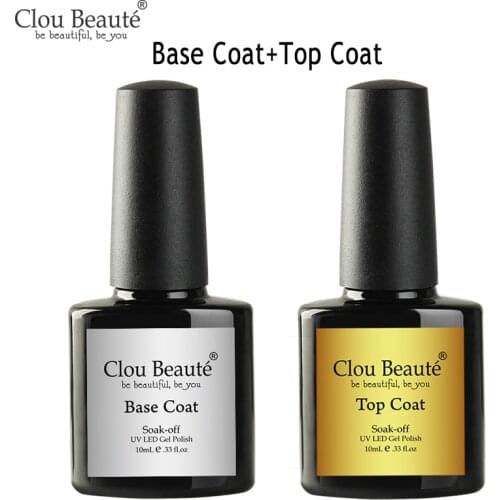 Clou Beaute Top Base Coat Soak-off UV LED Gel Polish Nail Art Gel Varnish Base and Top Coat Glitter Semi Permanent No-wipe coat
