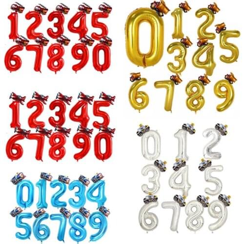 2pcs 32inch Red/Blue /Gold Number Balloons 16inch Fire Truck Train Foil Balloon 0-9 years Birthday Party Decorations Kids Toys