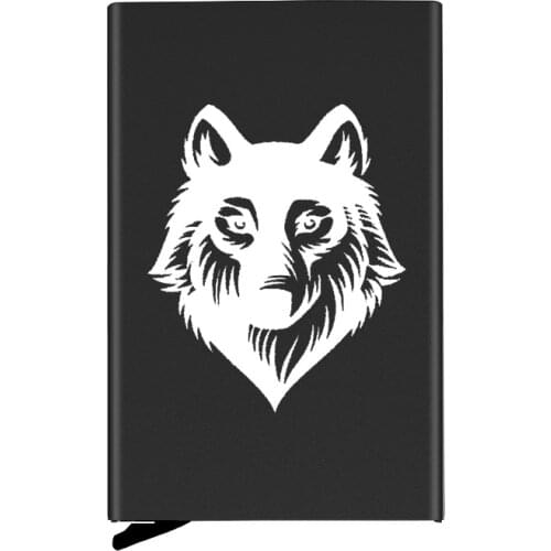 High Quality White Wolf Head Automatic Pop Up Credit Card Holder Cover Rfid Aluminum Pocket Wallet