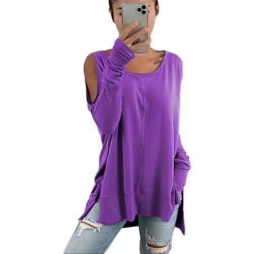 Spring Autumn Women T Shirt Solid Color Loose Long Sleeve O-Neck Off Shoulder Casual Top Female Tee Fashion Street Pullovers