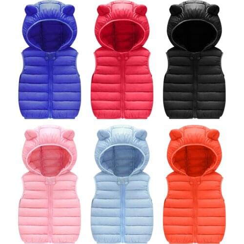 6M-4Y Baby Girl Winter Clothes Ears Hoodie Solid Warm Vest Coats Boys Thicken Waistcoat Kids Outerwear Vest Cotton Jackets #4
