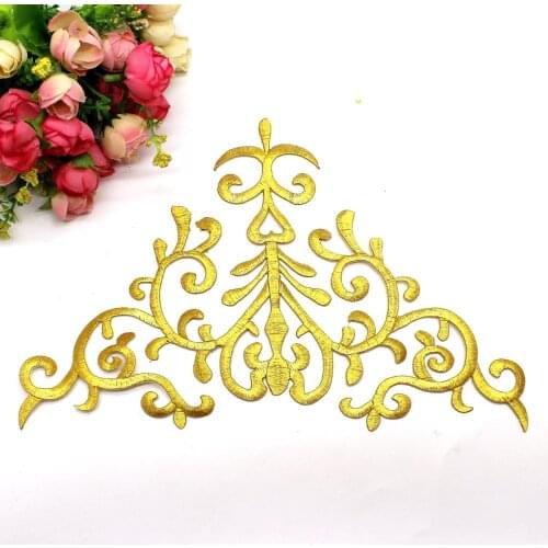 Iron On Gold Appliques Golden Cosplay Costumes Trims Metallic Embroidered Diy Dancewear Lace Patches 28*17cm