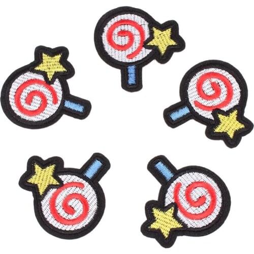 10pcs/lot Iron On Lollipop Star Patches Embroidered Cartoon Sew On Appliques for Girl Clothes Hats Backpack DIY Fabric Stickers