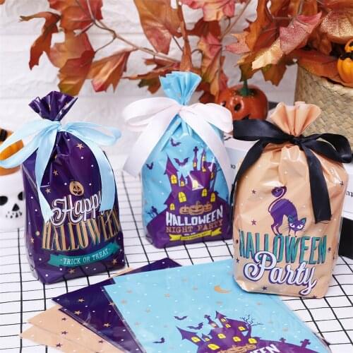 20/40pcs Halloween Candy Bag Festival Party Supplies Pumpkin Cookie Cute Plastic Gift Bag Happy Halloween Decoration for Guest
