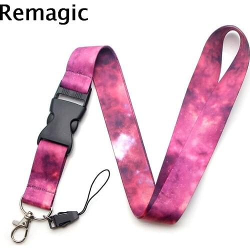 20pcs Vast starry Night Sky Nebula Keychain Lanyards Id Badge Holder ID Card Pass Gym Mobile Phone Badge Holder Strap webbing