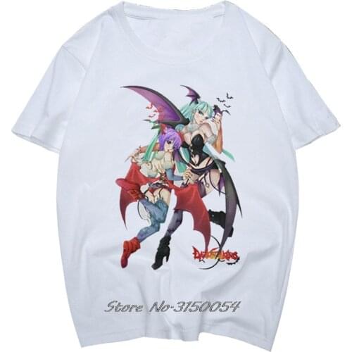 Aensland Sky Darkstalkers Men T Shirt Vampire Morrigan Game Anime Aensland 80s Bats Tshirt Short Sleeve T-Shirts Cotton Tees