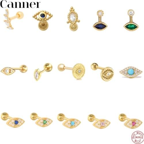 CANNER 1pc 100% plata de ley 925 Sterling Silver Stud Earring Helix Evil Eye Piercing Earring For Women Jewelry Cartilage Aretes