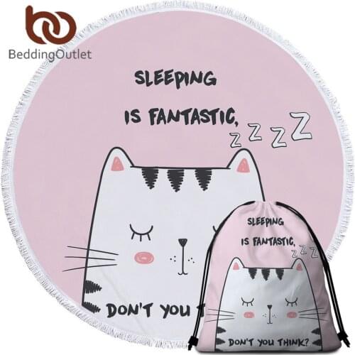 BeddingOutlet Cute Cats Beach Towel Cartoon Animal Round Bath Towel With Drawstring Bag Pink Yoga Mat Kids Adult Toalla Blanket