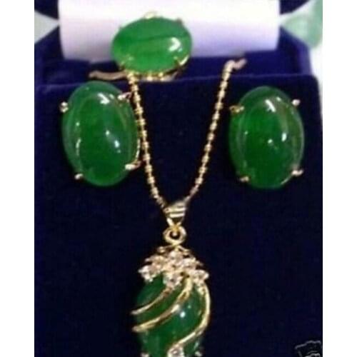 Free Shipping Jewelry Exquisite green jade pendant Necklace ring earring/set