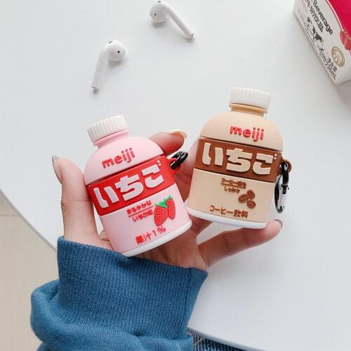 3D Earphone Cases For AirPods Case Cute Bottle Strawberry Milk For Apple Airpods 1/2/pro Protect Cover For Earpods Earbuds Case