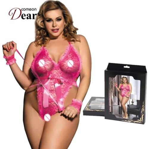 Comeondear RA80050 Plus Size Bodysuit Lace Teddy With Wrist Restraints Lenceria Erotica Mujer Sexi Lingerie Sexy Hot Erotic