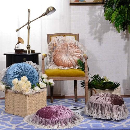 Elegant lace European Luxury LACE CAKE cushion Thick satin Throw Pillow Cushion Round Fabric Wheel Pumpkin Seat Cushion