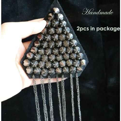 2pcs/set triangle Beaded epaulette for clothes Punk Coat Suit DIY Fashion Tassel Badge Epaulets Shoulder Patches appliques