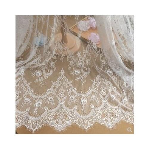 French Eyelash Lace Fabric 150cm White Black Diy Exquisite Lace Embroidery Clothes Wedding Dress Accessories 3M /Pack