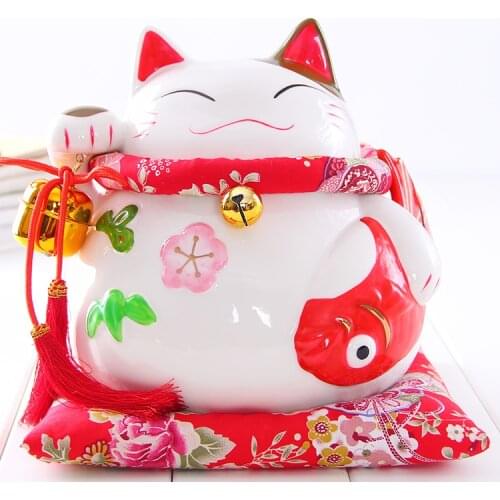 Crafts Arts Home decoration Lucky Cat ornaments large Japanese ceramic piggy piggy bank opened May there be surpluses every year