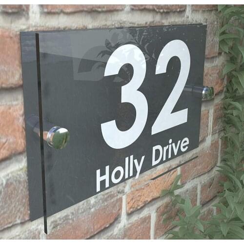 House number Smart House Sign Modern Glass Effect Acrylic Door Number Name Road Plate Plaque 200x140mm Door sign