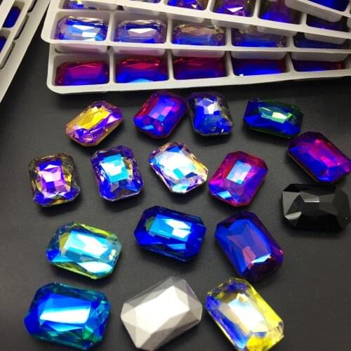 TopStone AB Colors 13x18mm Glass Crystal Rectangle Rhinestone Pointed back fancy stone DIY Garment Stones