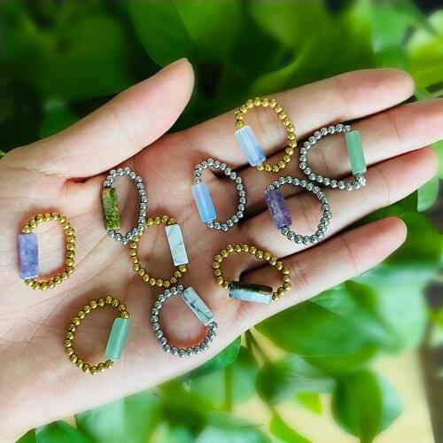 Natural Stone Ring JewelryTigereye Opal Amethyst Rings for Women Stainless Steel Rings Gold Silver for Couple Rings Adjustable