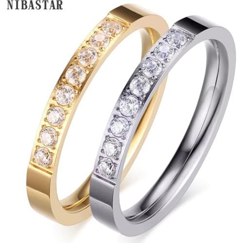 Women Wedding Engagement Ring High Polished 8pcs Zircon Channel setting Stainless Steel Rings