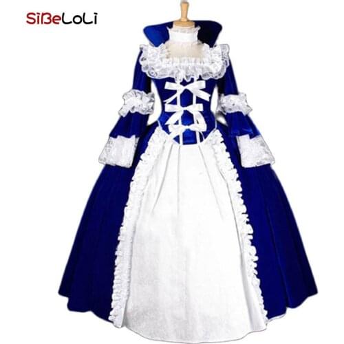 Renaissance Medieval Blue Velvet Victorian Period Dress Halloween Vampire Cosplay Party Costume Theatre Reenactment Costume