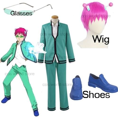 Anime Saiki Kusuo no sai-nan Cosplay Costumes Uniform Top Pants Wig Glasses Shoes Outfit Saiki Kusuo Uniform Headware Cosplay