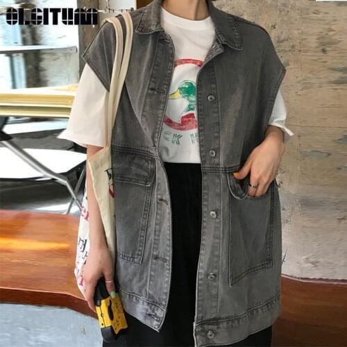 Cowboy Vest Female 2020 New Spring Autumn Loose Korean Students Wild BF Harajuku Wind Tooling Sleeveless Vest VE133