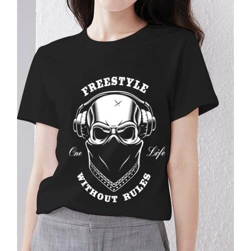 Fashion Classic Black T-shirt Female Gothic Masked Skull Series Printed Short Sleeve Womens Top Comfortable O-neck Ladies Top