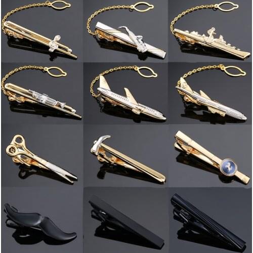 Mens gold tie clip New Fashion Jewelry Music ship scissors plane tie clip French Wedding Shirt Tie badge pin gift