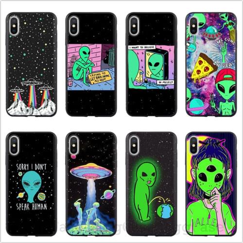 Aesthetics Cute Cartoon alien space Soft Silicone Phone Case Cover Shell For iPhone 11 12 Pro XS MAX X XR 5 5s Se 6 6s 7 8 Plus