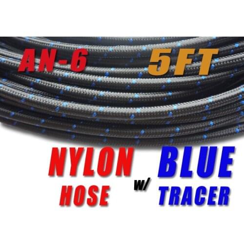 NLAN6-005 - -6 AN AN6 3/8" Nylon Braided Stainless Steel Fuel Line Hose 5FT E85 friendly