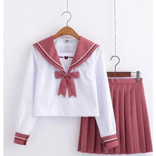 New school uniform girl love embroidered student suit long-sleeved Japanese cosplay Jk Academy sailor uniform pink