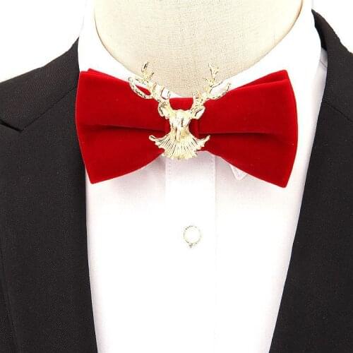 New Style Velvet Handmade Bow Tie Fashion Mens Wedding Groom Business Banquet Host Elk Head Christmas Bowtie