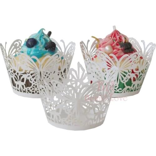 25pcs/lot Cupcake Wrappers Carving Butterflies Shape Laser Cut Paper Surrounding Edge Wedding Party Feast Snack Cake Packing