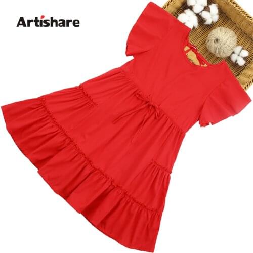 Dress Girl Solid Color Girls Dresses Ruffles Kids Dresses Summer Costume For Girls 6 8 10 12 14
