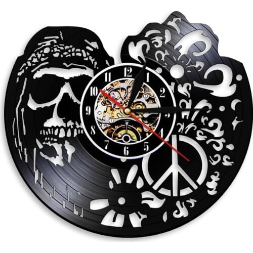 Rock Skull 3D Wall Clock Skull Vinyl Record Clock Hanging Clock Handmade Art Clocks Cool Living Room Interior Decor