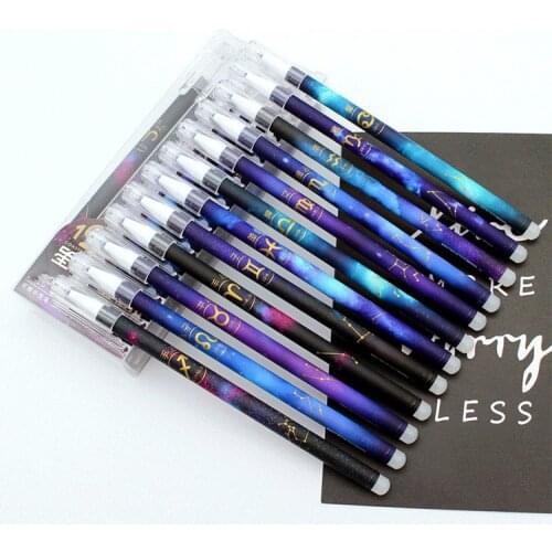 12 Pcs/Set Constellation Erasable Gel Pens 0.5mm Gel-Ink Black/Blue refills Ballpoint Stationery School Writing Office Supplies