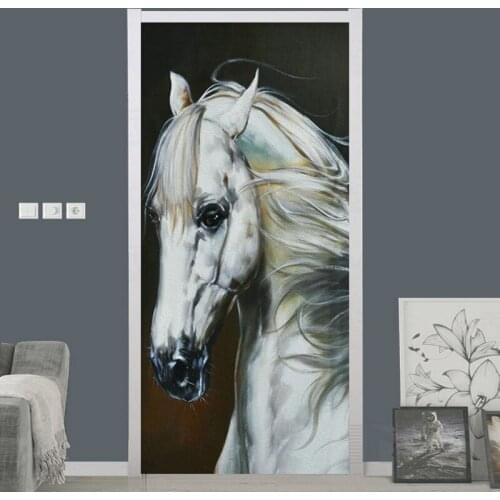 Modern Oil Painting Horse Art Door Sticker Living Room Bedroom PVC Self-Adhesive Waterproof Wallpaper Creative Door Decoration