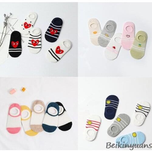 Spring and summer ultra-thin mesh non-slip cotton childrens socks smiley love eyes baby socks boys and girls invisible socks